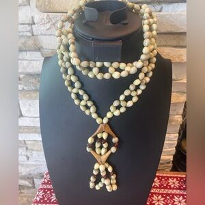 Necklace Handcrafted Chunky Seed Pods Neutral Colors Tribal Boho Statement 20”